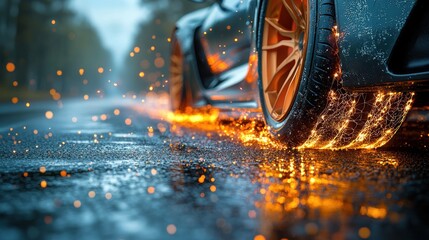 Dynamic automotive innovation: A close-up of futuristic tire technology