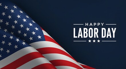 Happy Labor Day Celebrate American workers contributions and achievements with this stunning design featuring a waving US flag on a deep blue background Simple elegant typography AI Generative