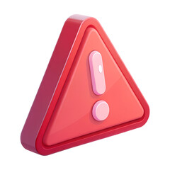 Red Warning Triangle with Exclamation Mark – 3D Alert Icon Isolated on White Background