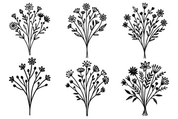 Obraz premium minimalist botanical sketch of a wildflower bouque