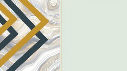 Abstract design featuring geometric shapes and a marbled background.