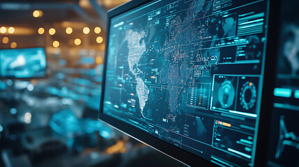 An AI powered disaster response system analyzing emergency situations and coordinating rescue efforts in real time, Safety technology style, photo of