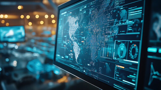 An AI powered disaster response system analyzing emergency situations and coordinating rescue efforts in real time, Safety technology style, photo of