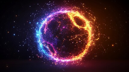 Obraz premium Fiery Plasma Sphere Energy Fusion Abstract Art.