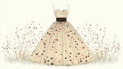 Elegant Floral Dress Illustration with Delicate Patterns and Soft Color Palette