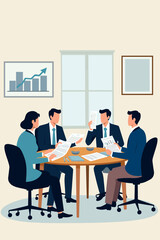 Dynamic Business Team Analyzing Financial Growth Reports in Modern Office, Ensuring Compliance and Integrity - Vector Illustration for Corporate Presentations