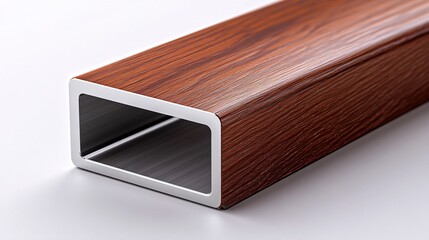 Single wooden beam with a metal core is lying on a white surface