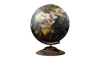 Earth Globe: A detailed globe with a vintage aesthetic, showcasing the continents and oceans, mounted on a stand, symbolizing exploration, travel and global awareness.
