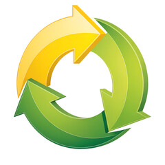 3D Circular Arrow Symbol with Yellow and Green Gradient – Motion Direction Icon
