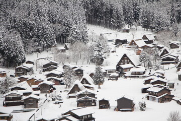 Beautiful Shirakawa-go Village Covered in Snow in Winter, Japan