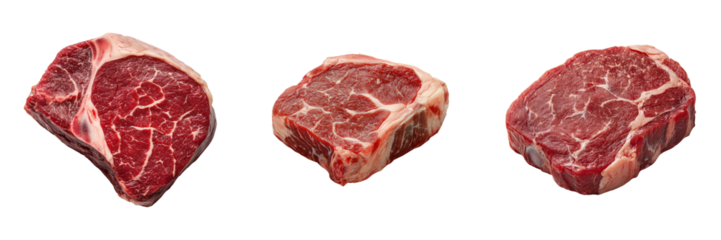 Three raw beef cuts ready for grilling.
