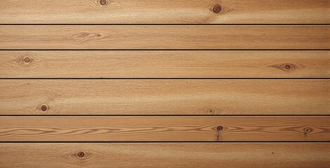 Natural wooden planks with visible grain and knots in warm brown shades, horizontal layout, on a plain background, concept for creative rustic design. Ai generative