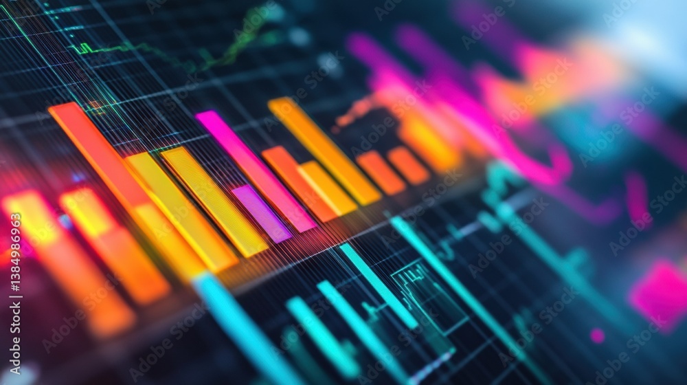 Leinwandbilder Modern business analytics background featuring colorful bar charts and financial metrics in a vibrant, sleek design for professional presentations and reports