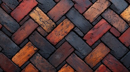 Vibrant Texture of Interlocking Bricks in Warm Earth Tones with a Rustic Appeal