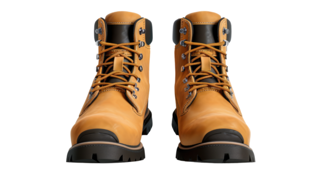 Rugged Stride: Pair of sturdy work boots, constructed for durability and reliability. Capturing their robust design and iconic style.