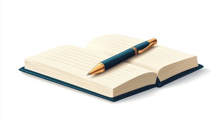 vector cartoon of a notebook with cover image of pen with magic effect, isolated clear white background