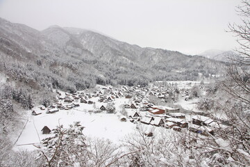 Beautiful Shirakawa-go Village Covered in Snow in Winter, Japan