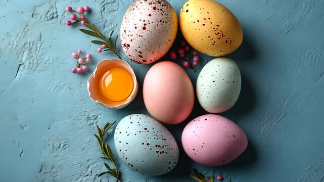 Easter eggs on textured surface, colorful, decorative, spring, background