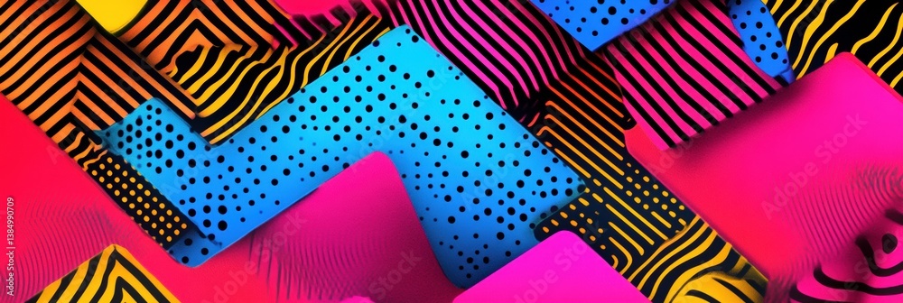 Poster Retro Memphis-style background featuring bold geometric shapes and vibrant colors for a playful and dynamic atmosphere