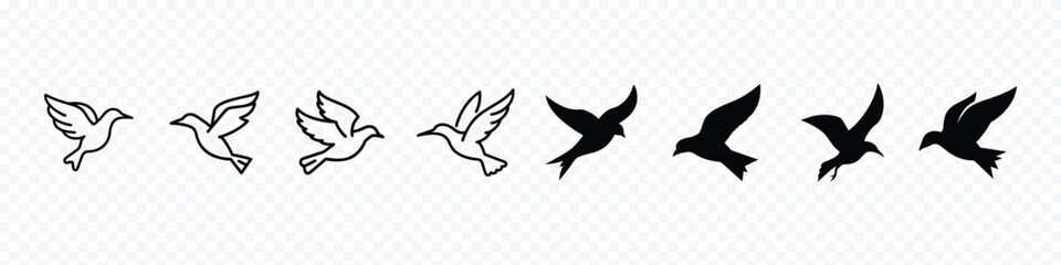 silhouette of a bird in flight, Silhouette of a flock of flying birds, Flying birds silhouettes, A Flock of Flying Birds.