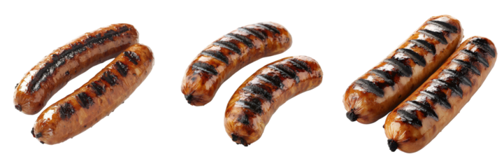 Three juicy grilled sausages with flavorful sear marks.