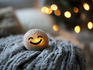 Smiling wool ball illuminating cozy christmas atmosphere