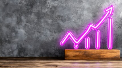 Neon Pink Graph with Arrow on Grunge Wall Background in Studio