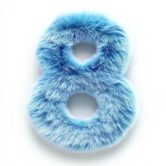 Fluffy blue number eight isolated against a white background. Symbolizing infinity, numerology, or design. Soft and textured design.