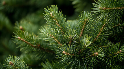 Obraz premium Lush green pine branches display rich texture and vibrant color, evoking sense of tranquility and nature beauty. intricate details of needles create serene atmosphere