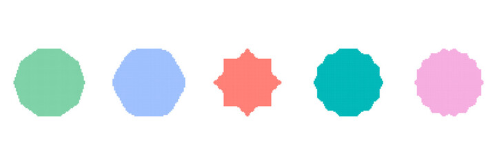 Colorful Geometric Shapes Pixelated Icon Set. Pixel Art Symbol Collection Of Colorful Geometric Shapes. Isolated Vector Illustration
