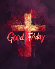 Good Friday - lettering calligraphy with glowing cross or crucifix. Christian religious holiday.