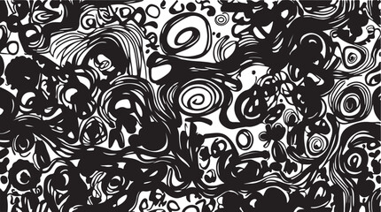 Abstract black and white seamless floral pattern with vintage and ornate design elements