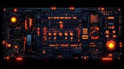 Obraz premium Futuristic Control Panel with Neon Lights and Complex Circuit Design for Digital Environments
