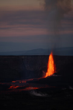 Kilauea erupts high lava fountains in 16th episode, morning of March 2, 2025. Halemaʻumaʻu crater within Kaluapele. Hawai'i Volcanoes National Park