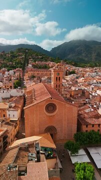 Aerial view of the picturesque town of Pollensa in Mallorca, Spain.