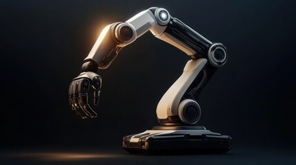 Articulated robotic arm with a sleek design isolated against a dark backdrop