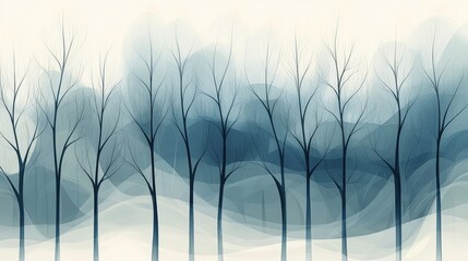 Obraz premium Serene Winter Landscape with Artistic Trees and Gentle Fog in Soft Blue Tones