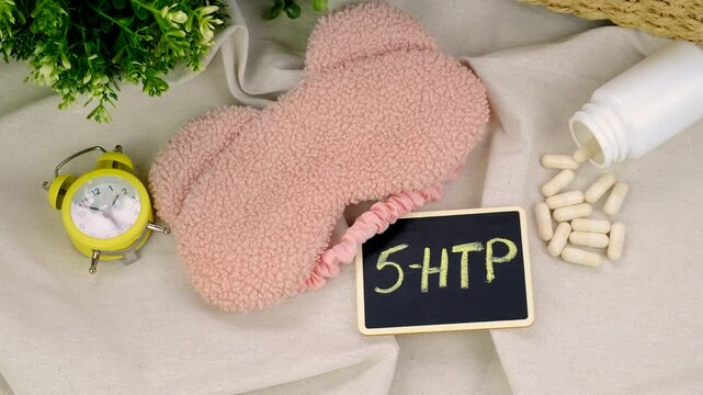 5-HTP sleep supplement capsules. Selective Focus.