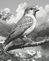 Serene Mountain Bird: A Monochrome Masterpiece