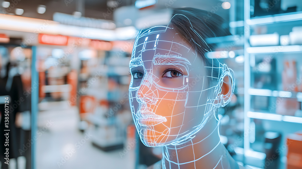 Poster an ai powered facial recognition payment system allowing users to make purchases using their face fo