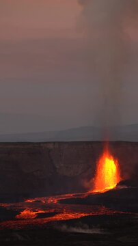 Kilauea erupts high lava fountains in 16th episode, morning of March 2, 2025. Halemaʻumaʻu crater within Kaluapele. Hawai'i Volcanoes National Park