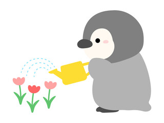 ガーデニングを楽しむペンギン