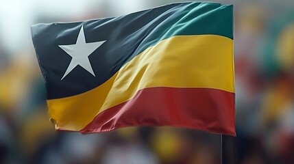 Togo Flag Waving with National Symbol, and Crowd.