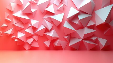 Obraz premium Abstract geometric composition with triangular shapes on a vibrant coral background