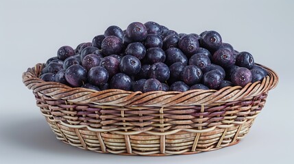 Cocoa adorable unicorn hyper-realistic acai berries in a basket, vibrant food art photography, close-up of fresh organic berries, plant-based diet inspiration