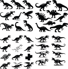 Dinosaurs Silhouette Set | T-Rex, Triceratops, and Ancient Reptile Silhouettes Dinosaurs Silhouette Set | Prehistoric Animal and Jurassic Creatures Vector Collection