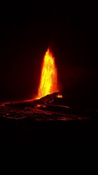 Kilauea erupts high lava fountains in 16th episode, night of March 1, 2025. Halemaʻumaʻu crater within Kaluapele. Hawai'i Volcanoes National Park
