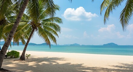 Fototapeta premium Emerald Shores, Sun-Dappled Sands AI Generated