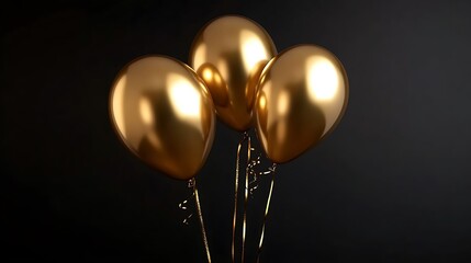 Golden Balloons Celebrate on Black Background.