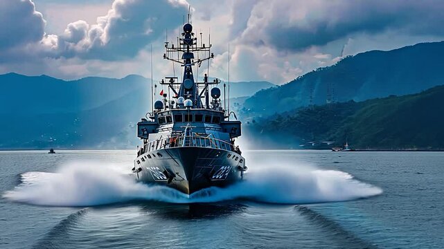 Majestic Warship Cutting Through Ocean Waves